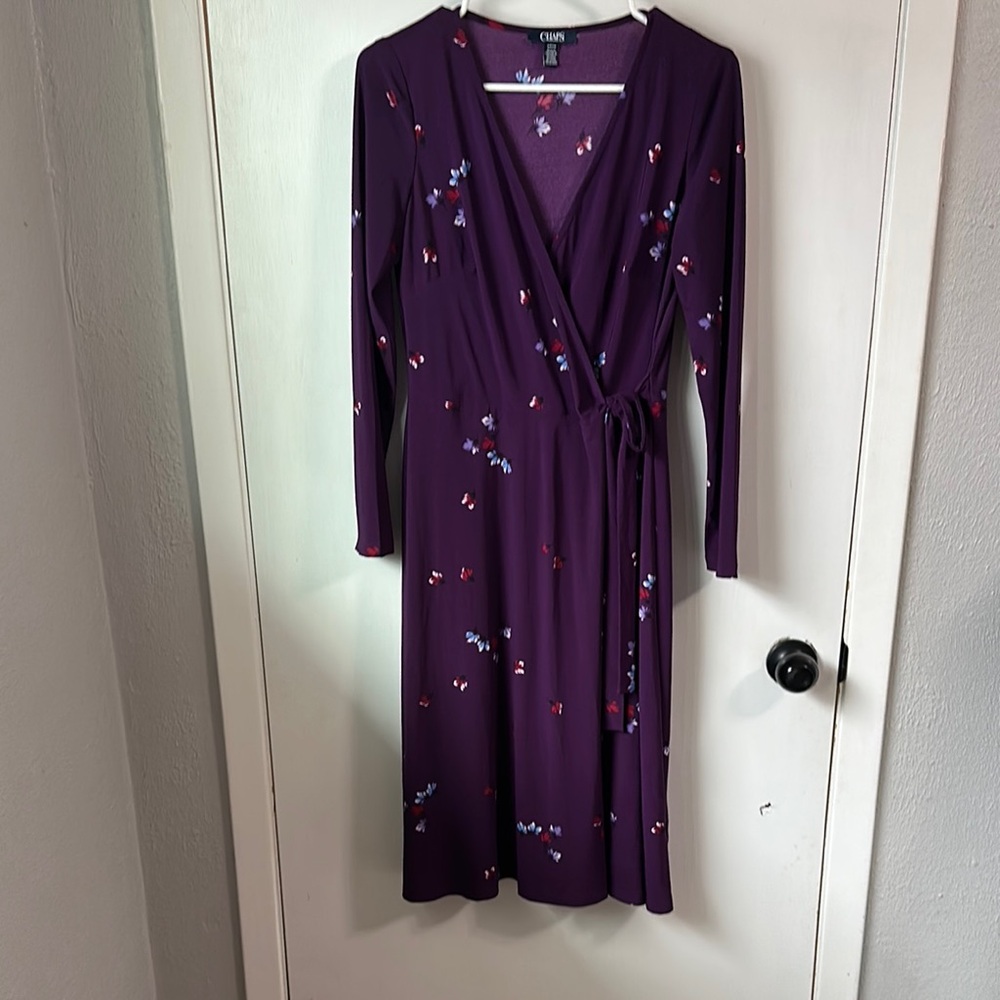 Chaps Purple Long Sleeve Wrap Dress